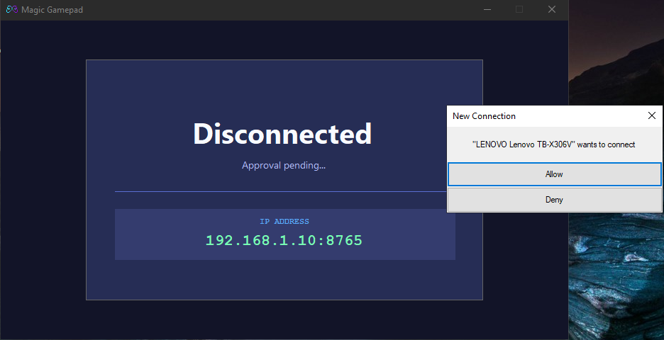 Windows app connection approval screen